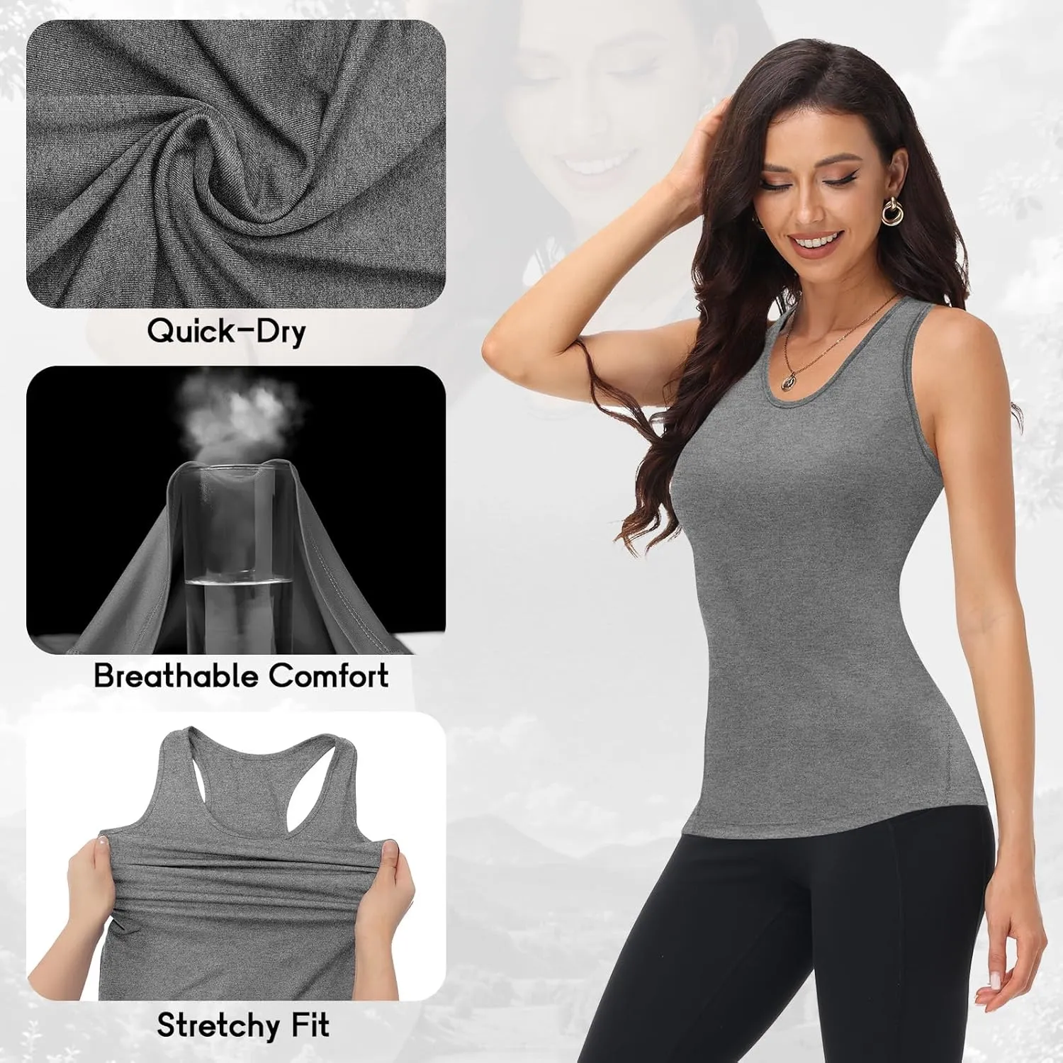 Coume 4 Pack Women's Compression Tank Tops Workout Racerback Tops Basic Sleeveless Athletic Yoga Shirts Dry Fit