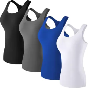 Coume 4 Pack Women's Compression Tank Tops Workout Racerback Tops Basic Sleeveless Athletic Yoga Shirts Dry Fit