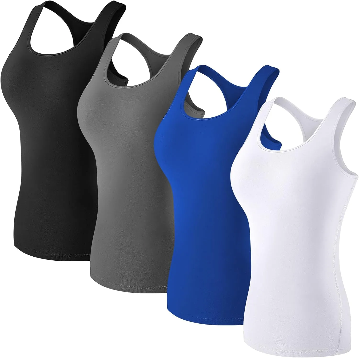 Coume 4 Pack Women's Compression Tank Tops Workout Racerback Tops Basic Sleeveless Athletic Yoga Shirts Dry Fit