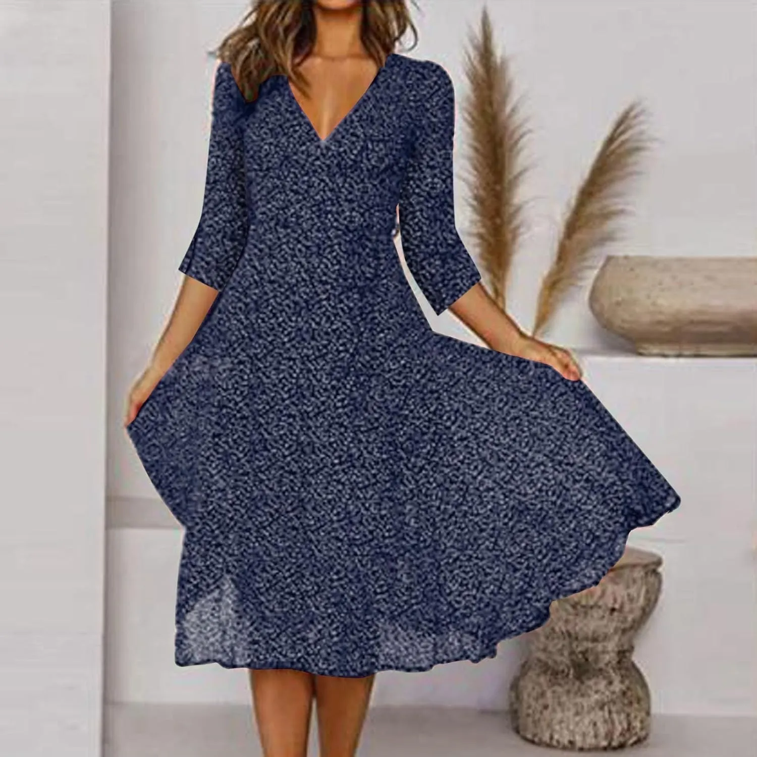 CRNTCEM Womens Floral Printed Maxi Dress Summer Long Flowy Beach Party Dresses V Neck Short Sleeve Ruffle Hem Casual Dress