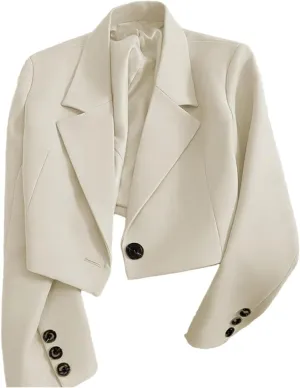 Cropped Blazer for Women Trendy Petite Jacket Dressy Casual Long Sleeve Work Office Crop Top JNZJK005