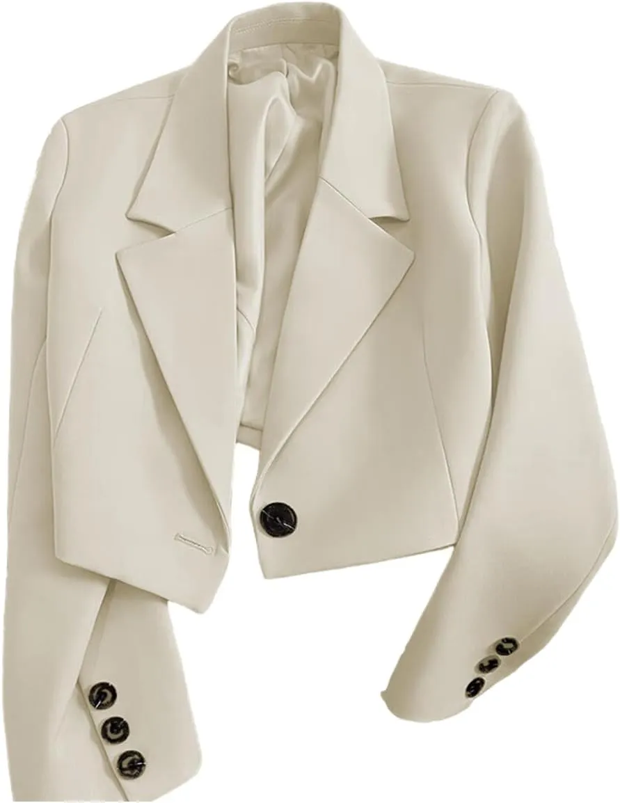Cropped Blazer for Women Trendy Petite Jacket Dressy Casual Long Sleeve Work Office Crop Top JNZJK005