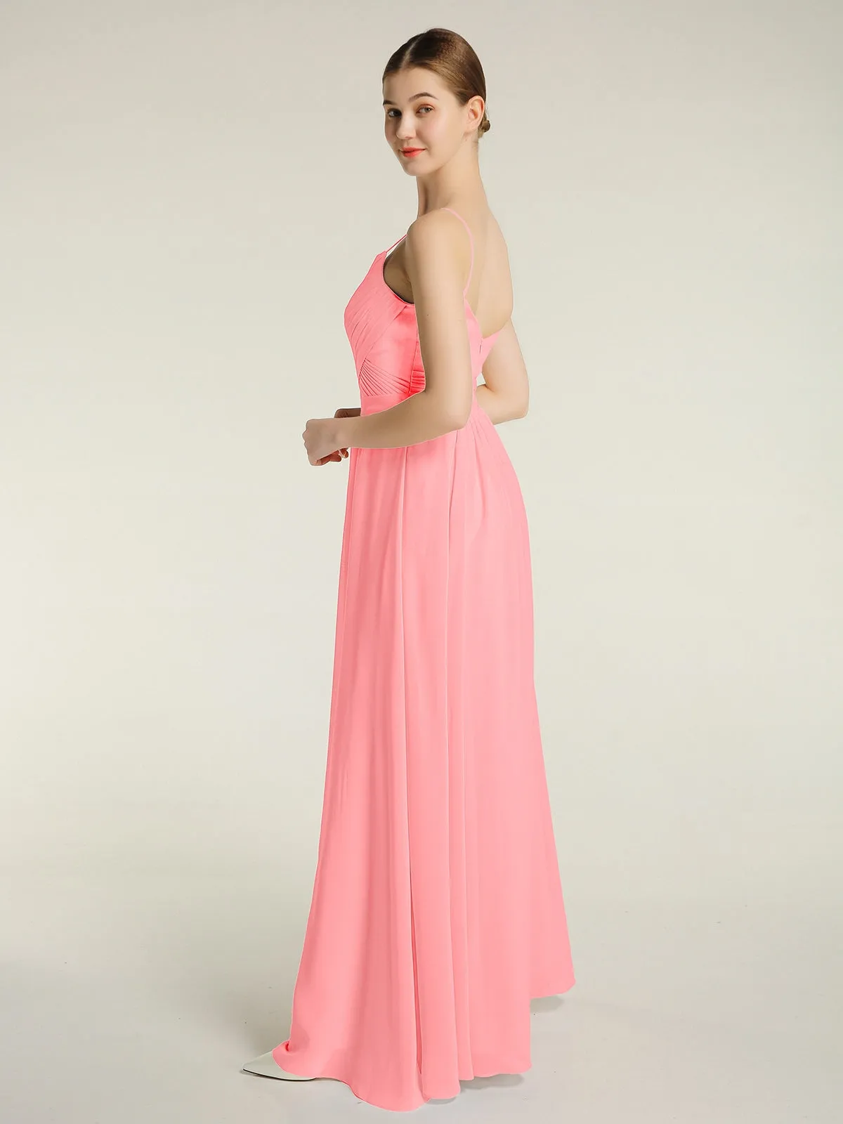 Cross Pleated Bodice Spaghetti Strap Dresses Flamingo