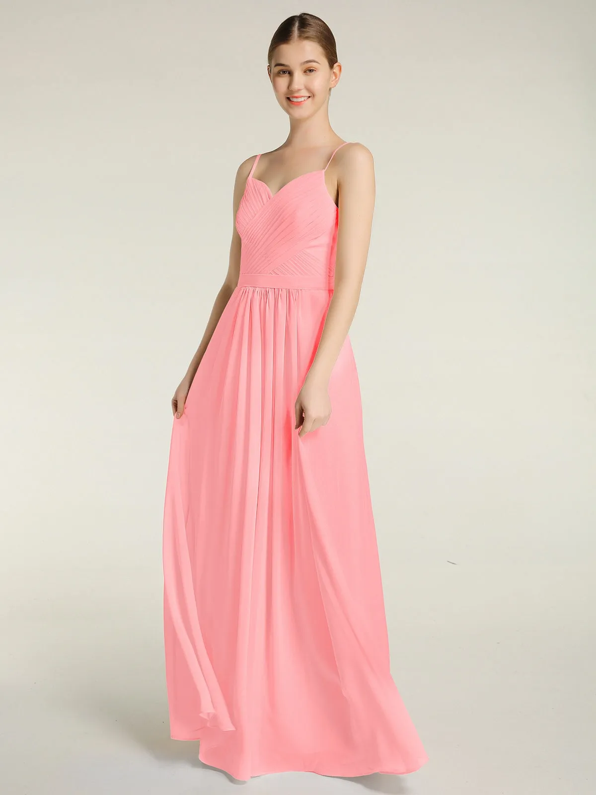 Cross Pleated Bodice Spaghetti Strap Dresses Flamingo