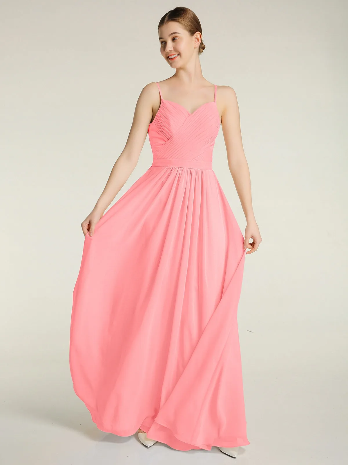 Cross Pleated Bodice Spaghetti Strap Dresses Flamingo