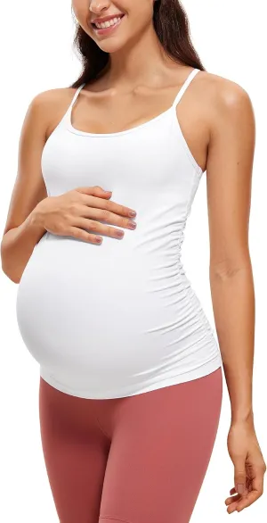 CRZ YOGA Butterluxe Y Back Maternity Tank Tops for Women Ruched Pregnancy Basic Camisole Sleeveless Athletic Yoga Shirts