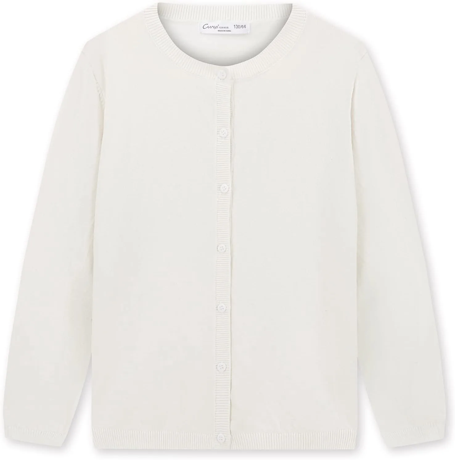 CUNYI Girl's Crewneck Lightweight Button-up Cardigan Cotton Knit Sweater Casual Cute Outerwear