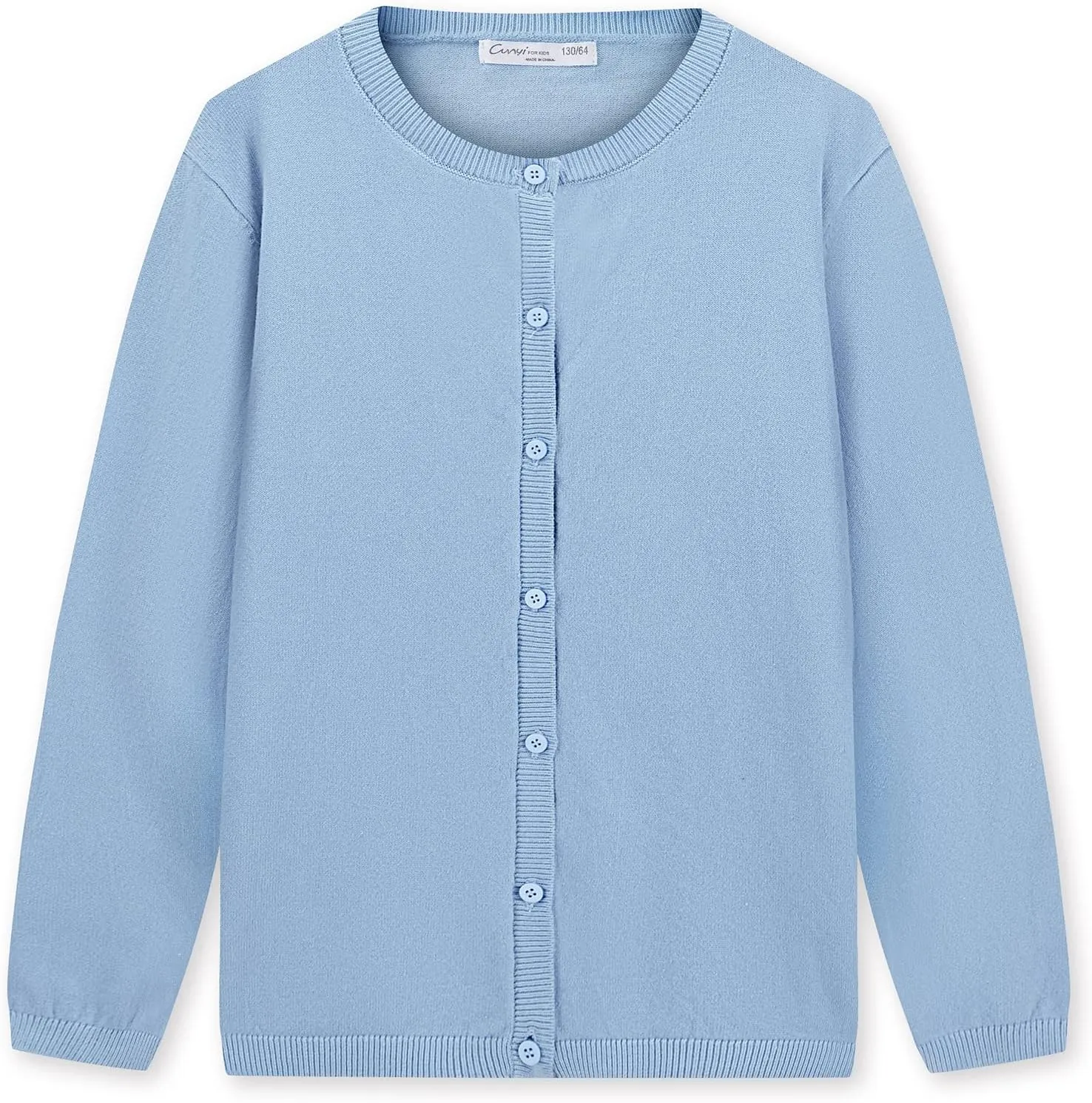 CUNYI Girl's Crewneck Lightweight Button-up Cardigan Cotton Knit Sweater Casual Cute Outerwear