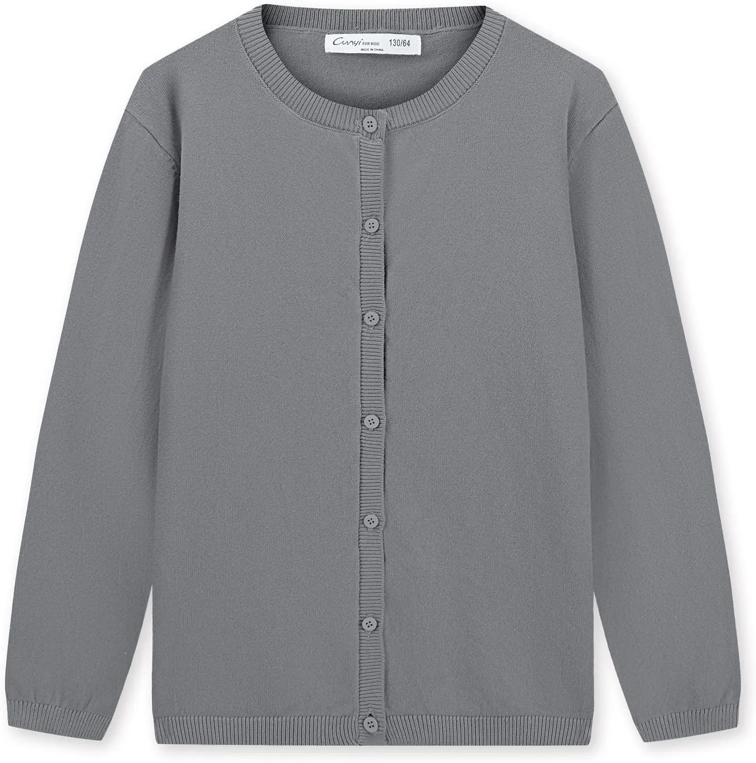 CUNYI Girl's Crewneck Lightweight Button-up Cardigan Cotton Knit Sweater Casual Cute Outerwear