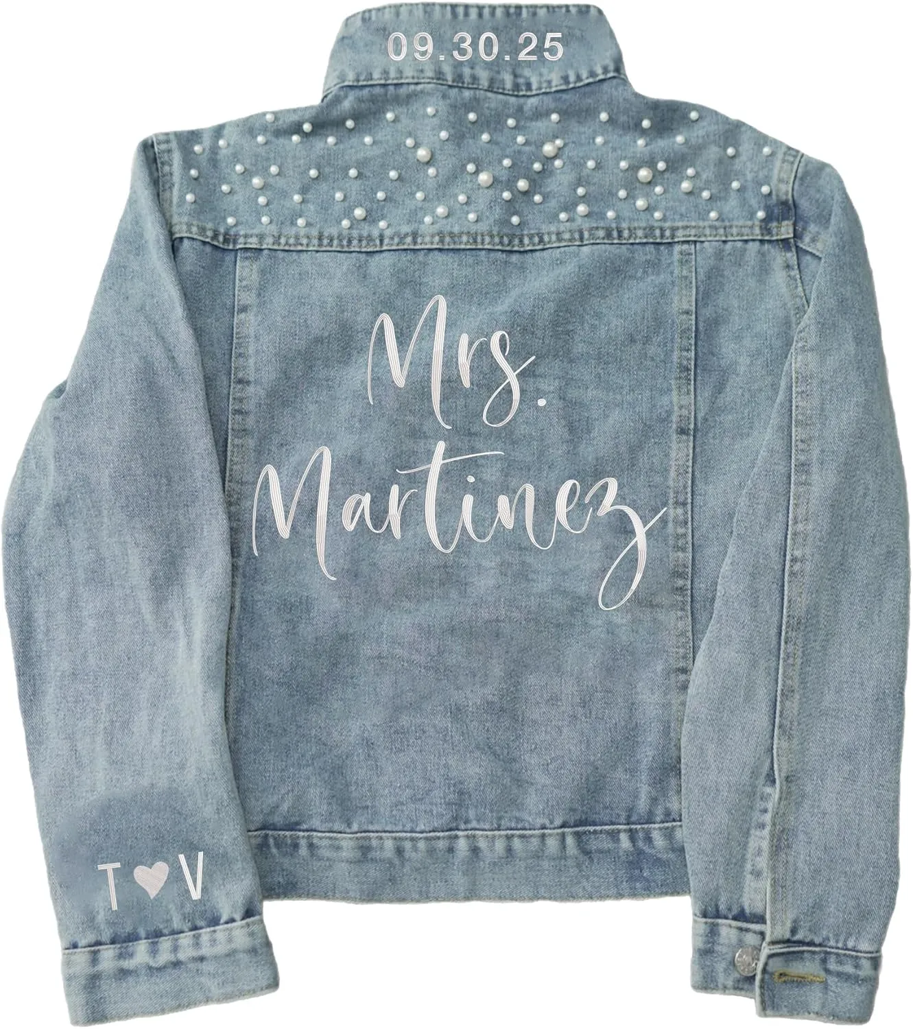 Custom Wedding Jean Jacket for Brides, Embroidered Bride Denim Jacket with Pearls, Personalized Jacket, Perfect Wedding Day, Anniversary