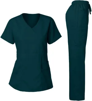 Dagacci Medical Uniform Women's Scrub Set Stretch and Soft Y-Neck Top and Pants