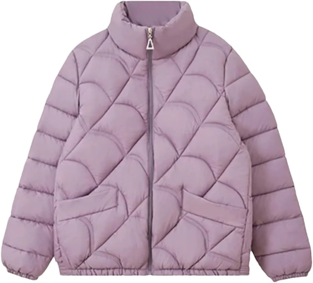 DBFBDTU Women'S Winter Coats Jacket Stand Collar Zipper Short Coat Cotton Padded Warm Outwear