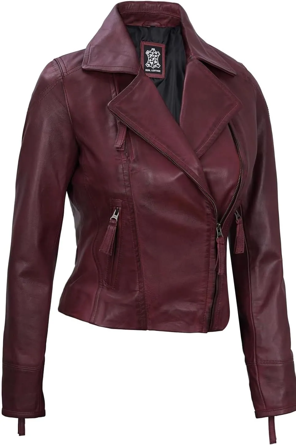 Decrum Womens Leather Jacket - Asymmetrical Style Casual Leather Jackets For Women