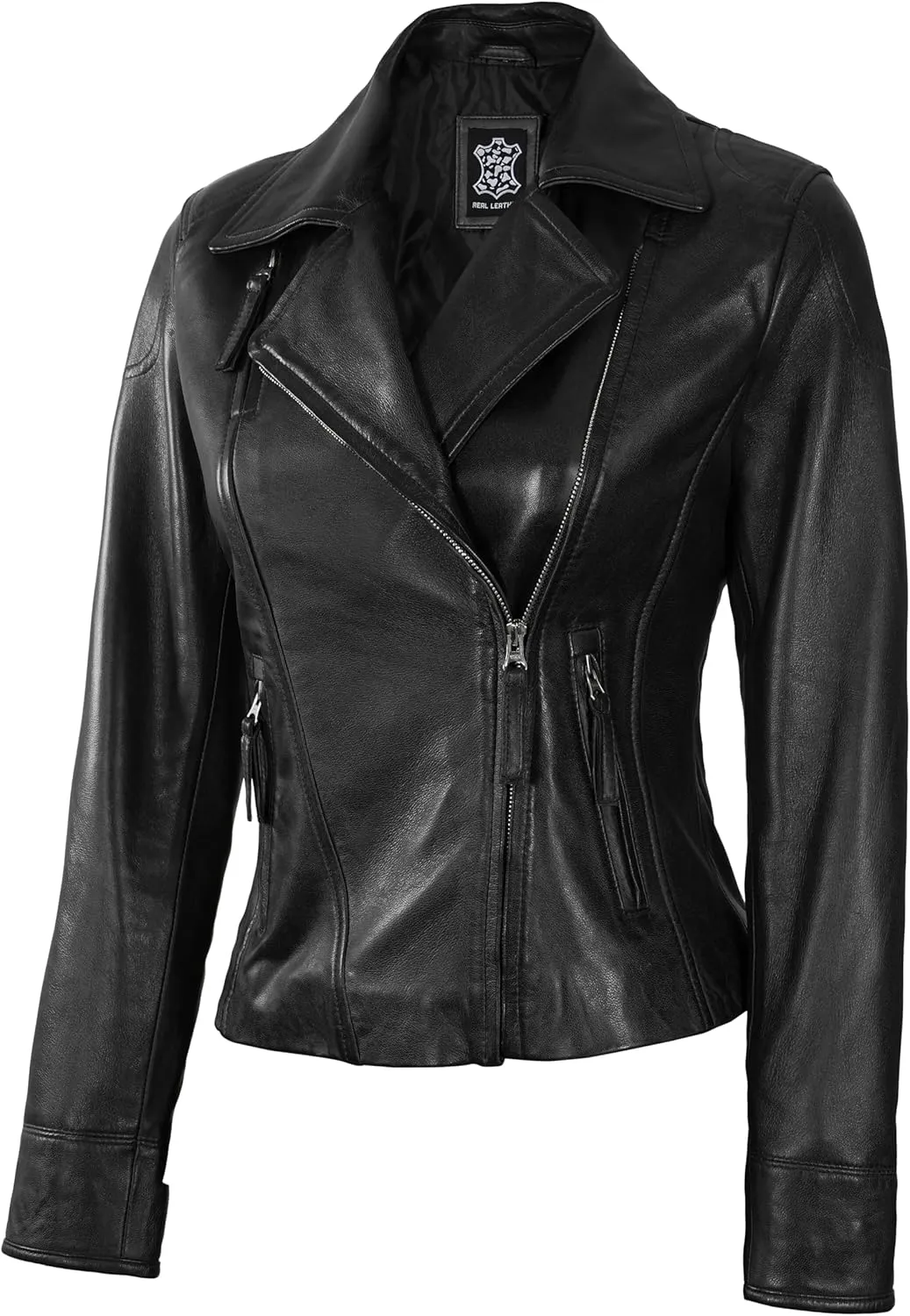 Decrum Womens Leather Jacket - Asymmetrical Style Casual Leather Jackets For Women