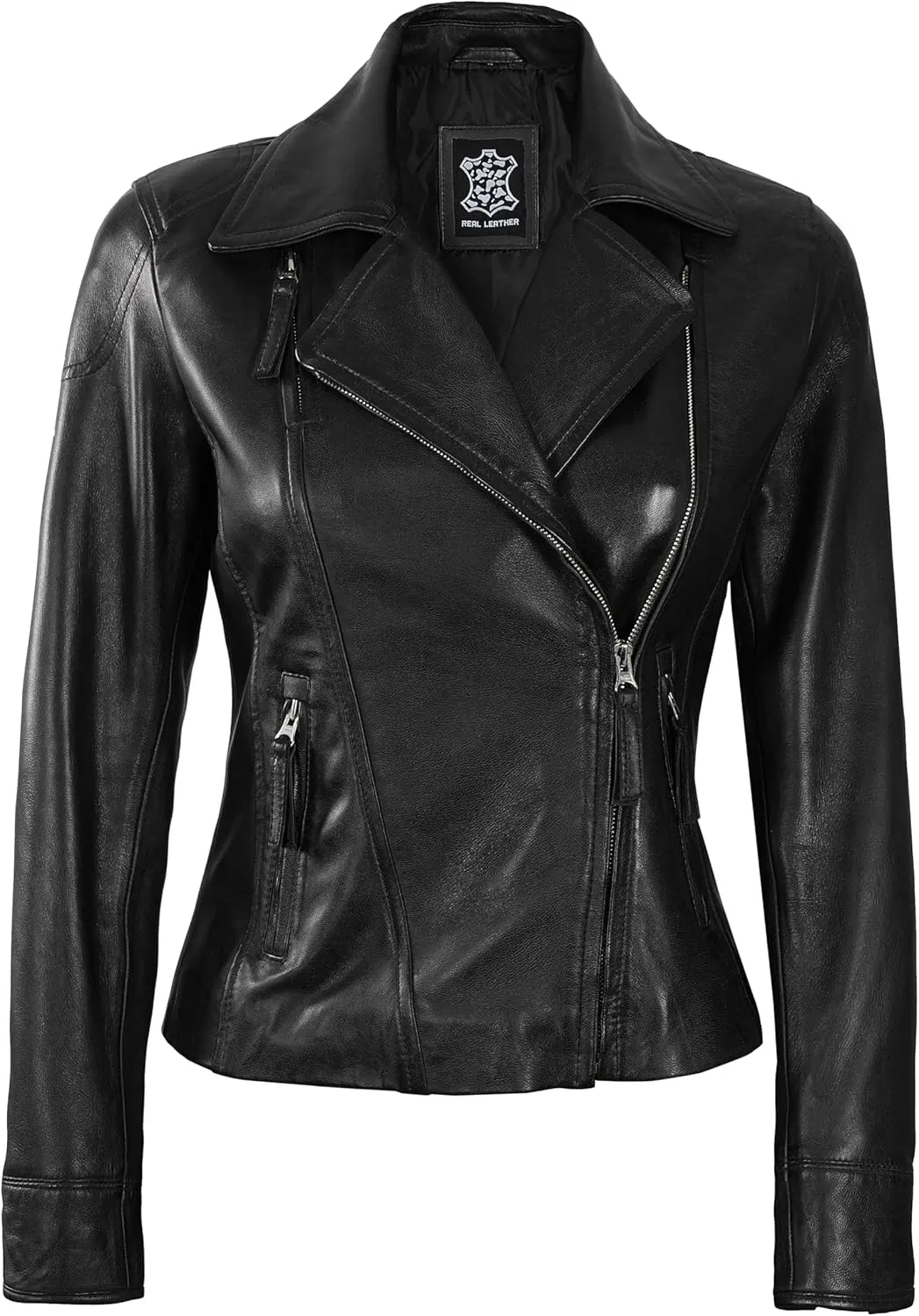 Decrum Womens Leather Jacket - Asymmetrical Style Casual Leather Jackets For Women