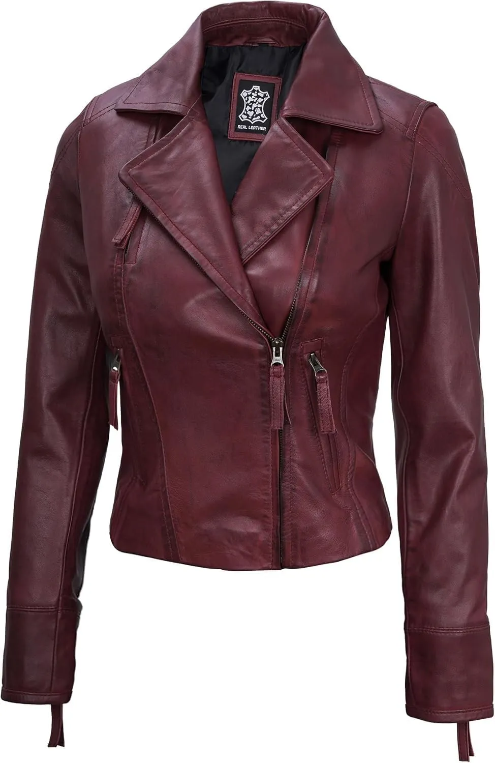 Decrum Womens Leather Jacket - Asymmetrical Style Casual Leather Jackets For Women