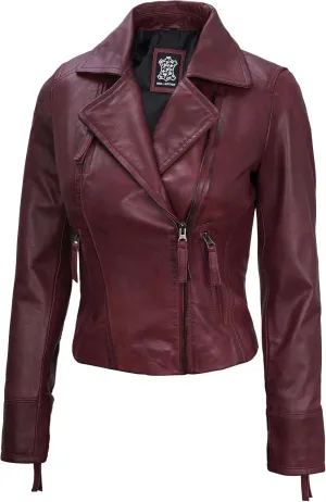 Decrum Womens Leather Jacket - Asymmetrical Style Casual Leather Jackets For Women