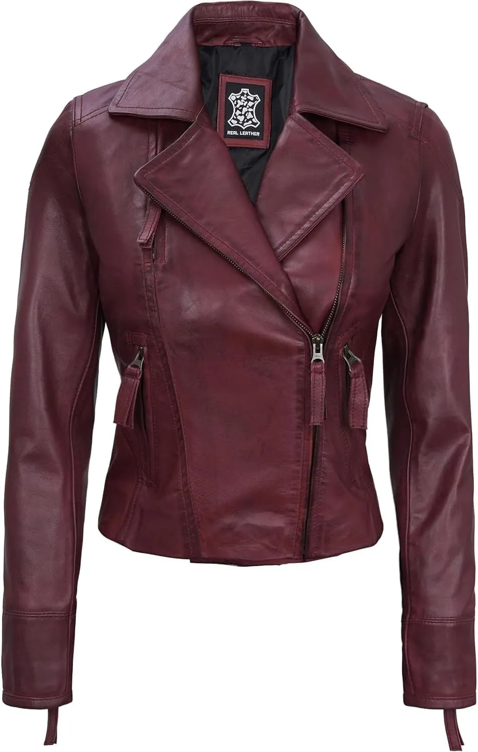 Decrum Womens Leather Jacket - Asymmetrical Style Casual Leather Jackets For Women