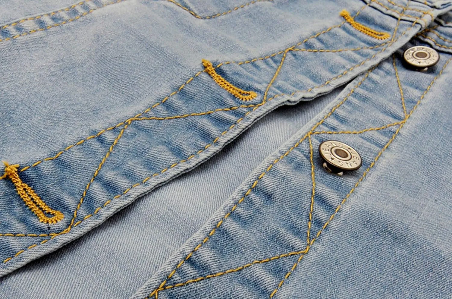 Denim Jackets Washed Three Quarter Sleeve Stretch Collarless Short Jeans Coat