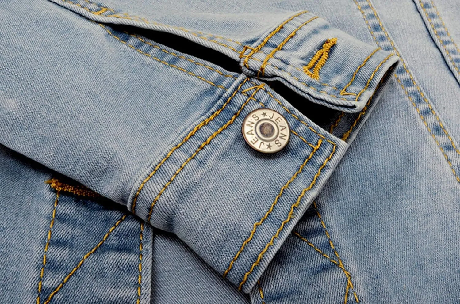 Denim Jackets Washed Three Quarter Sleeve Stretch Collarless Short Jeans Coat