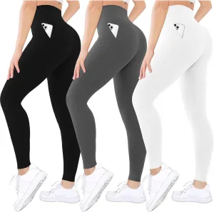 Diravo 3 Pack Black Leggings for Women,Tights Buttery Soft Tummy Control Pants Lined Legging for Yoga Workout Athletic