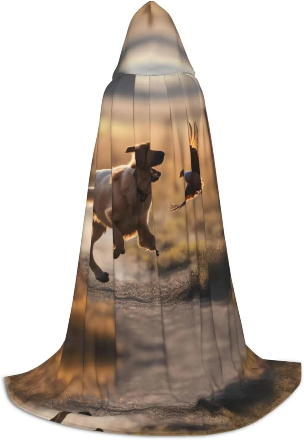 Dog Catching Pheasant Hood Cloak,Hooded Cape Cloak,Halloween Witch Wizard Raven Vampire Cosplay