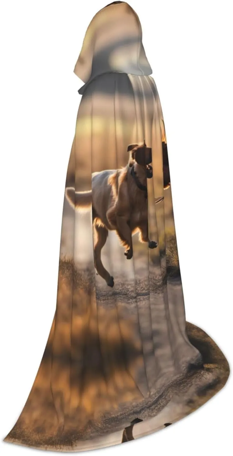 Dog Catching Pheasant Hood Cloak,Hooded Cape Cloak,Halloween Witch Wizard Raven Vampire Cosplay