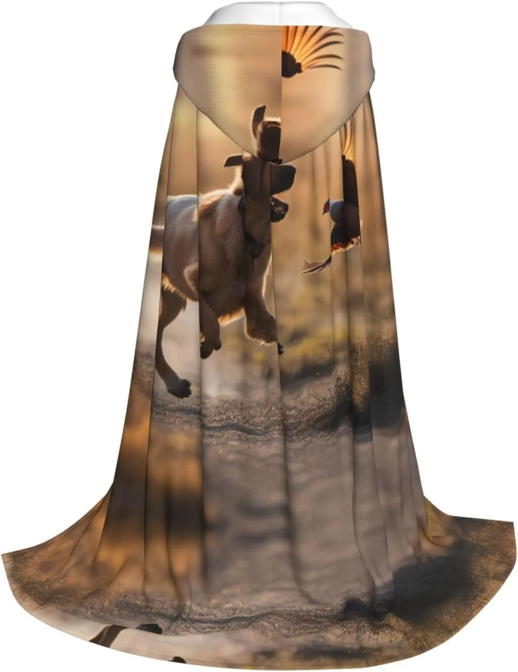 Dog Catching Pheasant Hood Cloak,Hooded Cape Cloak,Halloween Witch Wizard Raven Vampire Cosplay
