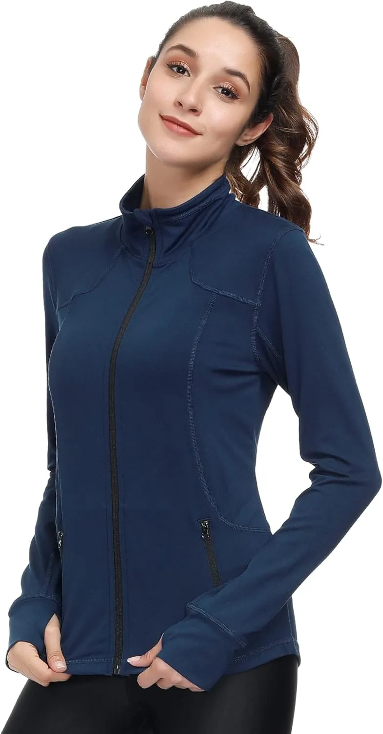Dolcevida Womens Sports Jackets Zip Up Workout Yoga Jacket with Pockets