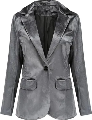 ebossy Women's Elegant Velvet One Button Blazer Suit Silky Lapel Slim Bussiness Jackt Coat