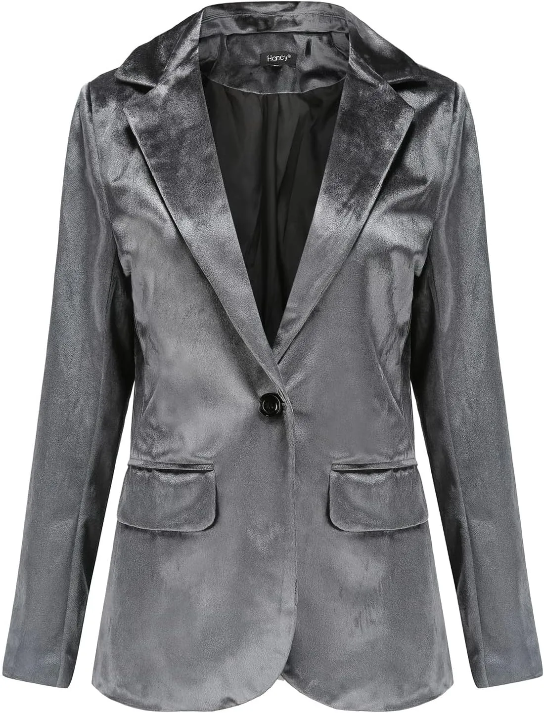ebossy Women's Elegant Velvet One Button Blazer Suit Silky Lapel Slim Bussiness Jackt Coat