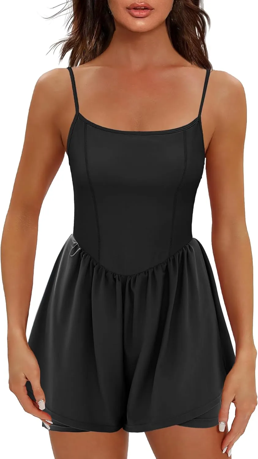 Ekouaer Womens Summer Sleeveless Workout Rompers Athletic Jumpsuit Double Lined Shorts One Piece Gym Yoga Clothes XS-XL