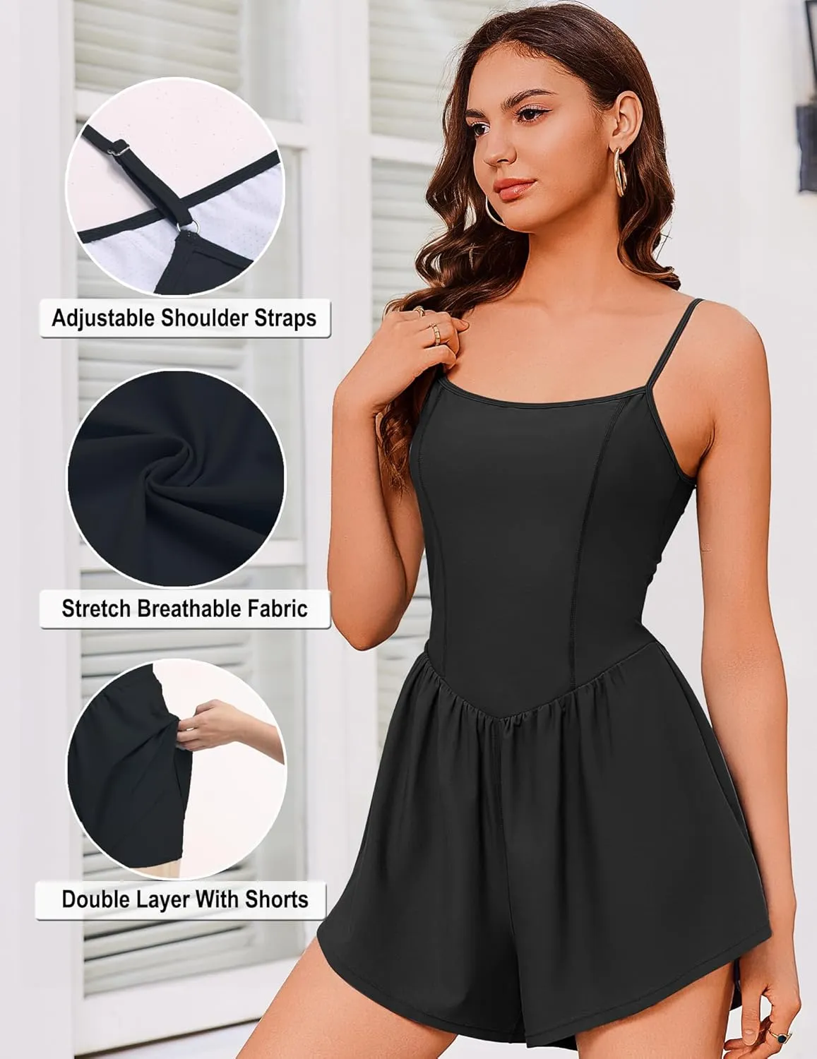 Ekouaer Womens Summer Sleeveless Workout Rompers Athletic Jumpsuit Double Lined Shorts One Piece Gym Yoga Clothes XS-XL