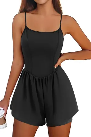 Ekouaer Womens Summer Sleeveless Workout Rompers Athletic Jumpsuit Double Lined Shorts One Piece Gym Yoga Clothes XS-XL