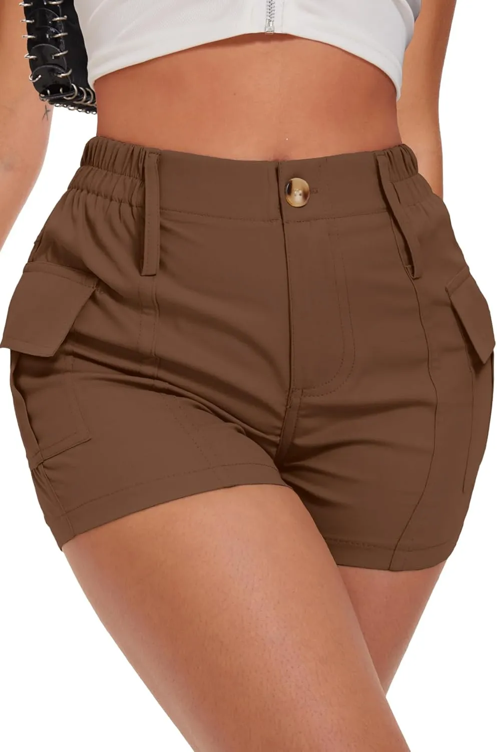 ELLEVEN Women's Y2K High-Waisted Cargo Shorts  Stylish, Slim Fit with Pockets
