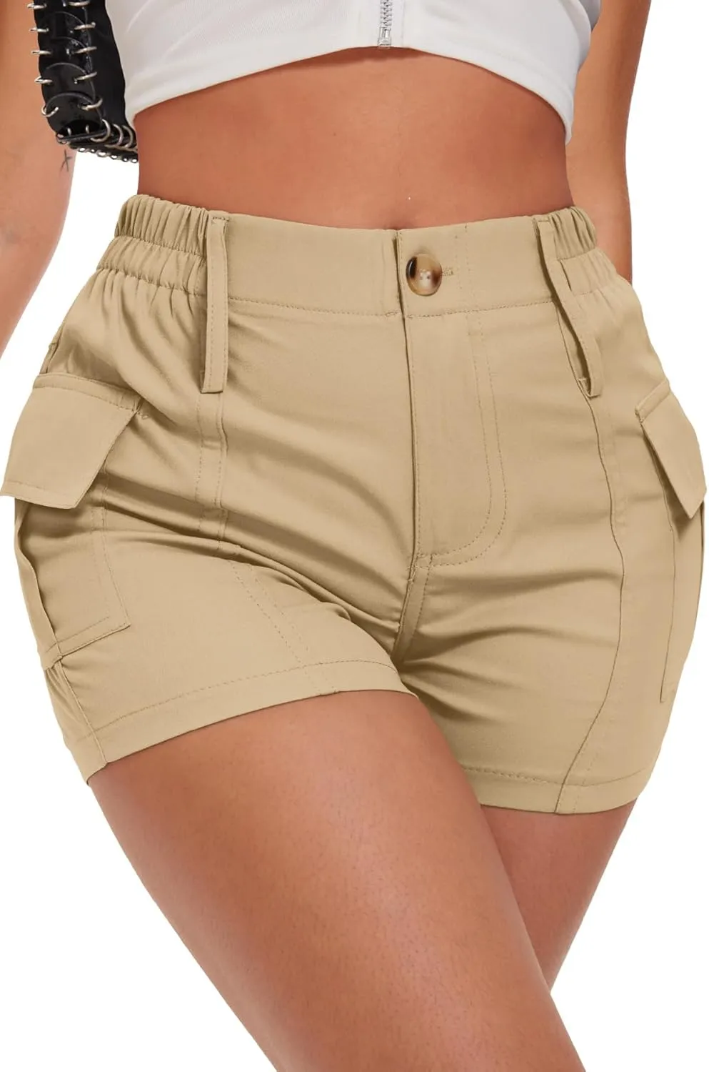 ELLEVEN Women's Y2K High-Waisted Cargo Shorts  Stylish, Slim Fit with Pockets