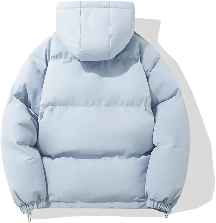 ERFMFKL Women Warm Harajuku Puffer Jacket Solid Hooded Zipper Cotton-Padded Coat Winter Outerwear