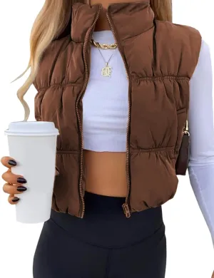 EsheSy Women's Cropped Puffer Vest Stand Collar Full Zip Sleeveless Warm Padded Jacket