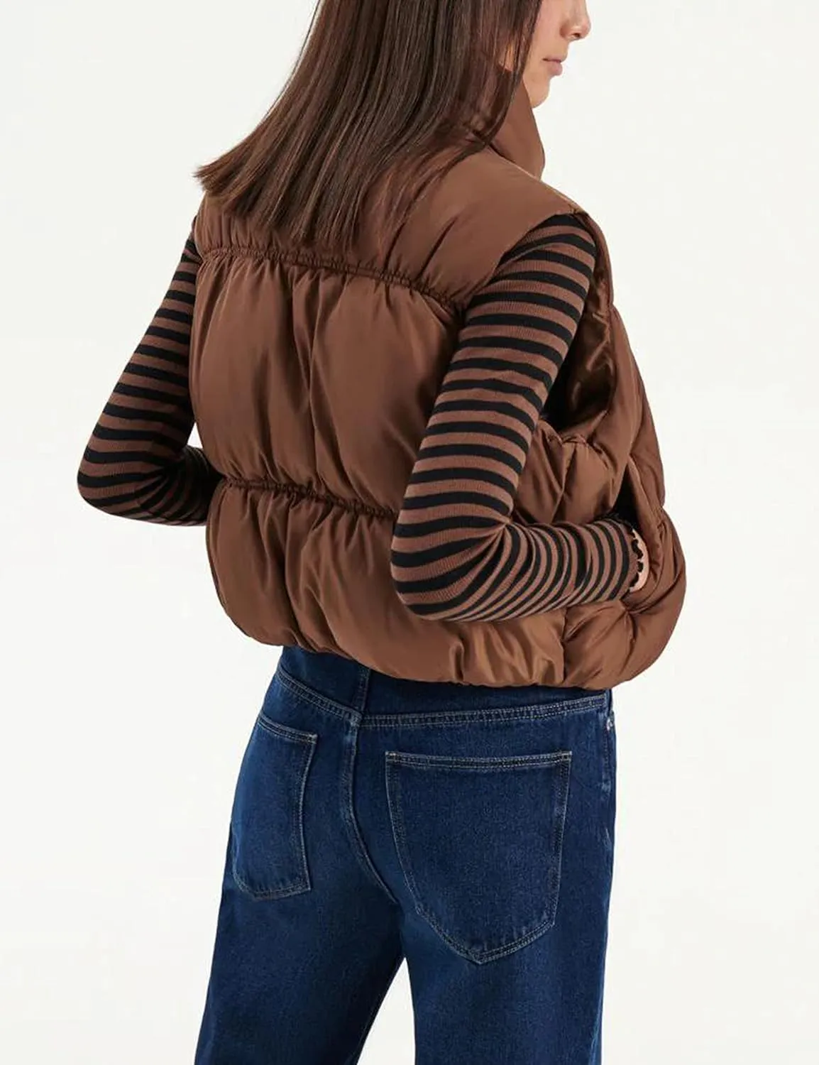 EsheSy Women's Cropped Puffer Vest Stand Collar Full Zip Sleeveless Warm Padded Jacket