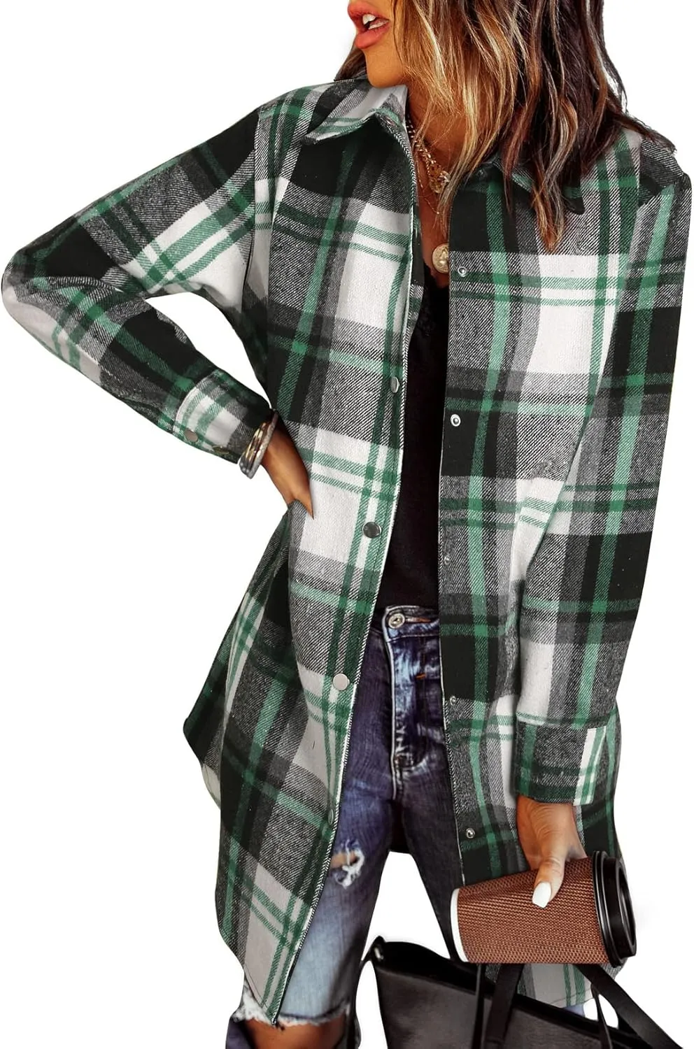 EVALESS Color Block Plaid Shacket Jacket Womens Fall Clothes Fashion Outfits