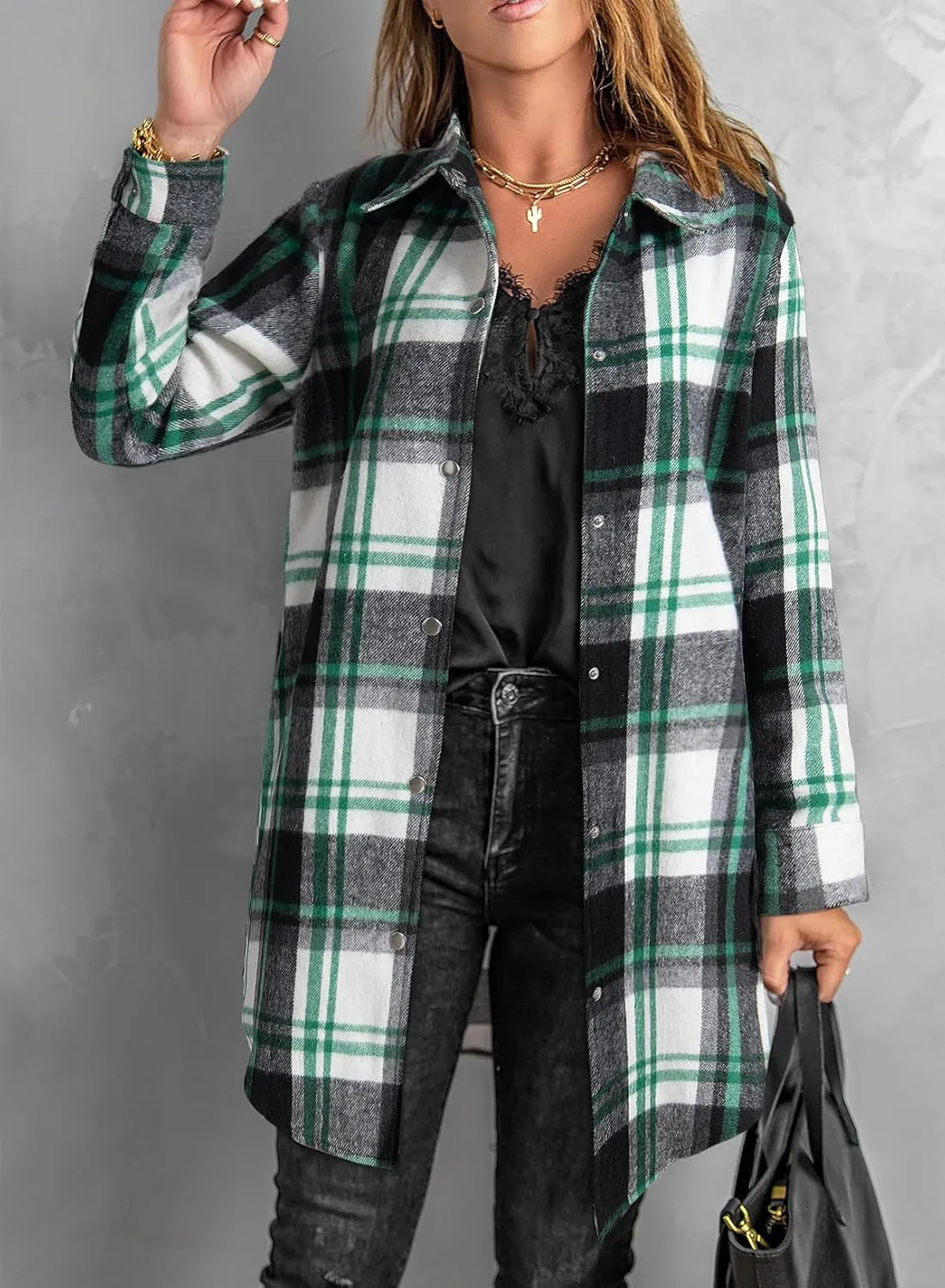 EVALESS Color Block Plaid Shacket Jacket Womens Fall Clothes Fashion Outfits