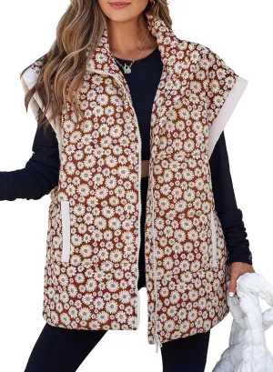 EVALESS Oversized Puffer Vest Women Lightweight Sleeveless Puffer Jacket Winter Warm Zip Up Stand Collar Vests Outerwear