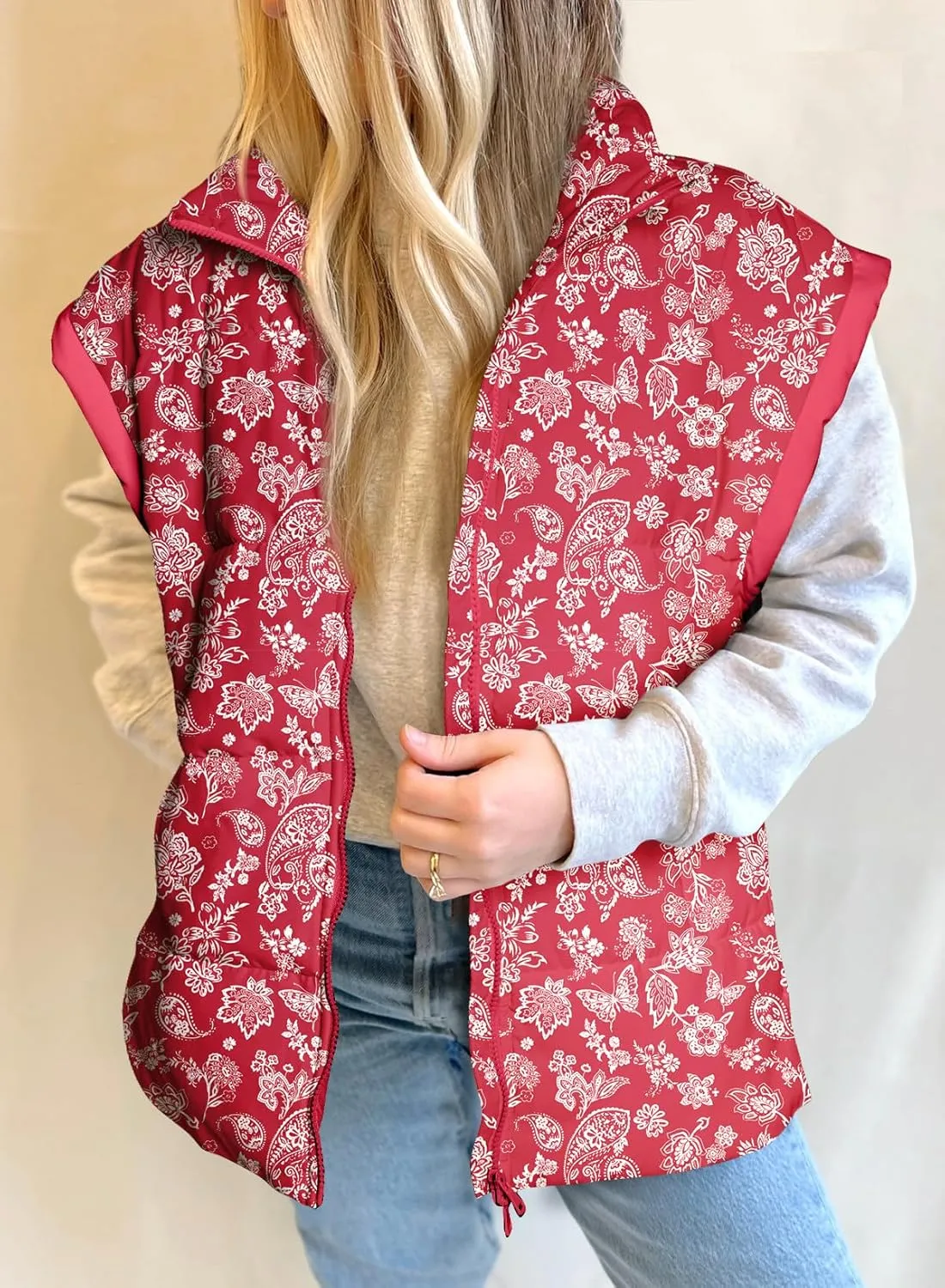 EVALESS Oversized Puffer Vest Women Lightweight Sleeveless Puffer Jacket Winter Warm Zip Up Stand Collar Vests Outerwear