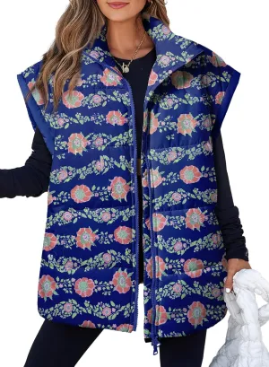 EVALESS Oversized Puffer Vest Women Lightweight Sleeveless Puffer Jacket Winter Warm Zip Up Stand Collar Vests Outerwear