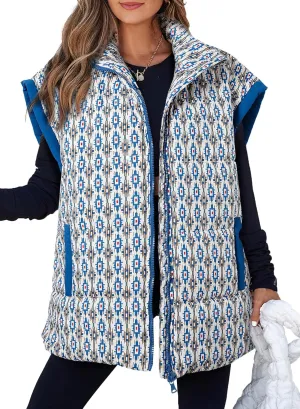 EVALESS Oversized Puffer Vest Women Lightweight Sleeveless Puffer Jacket Winter Warm Zip Up Stand Collar Vests Outerwear