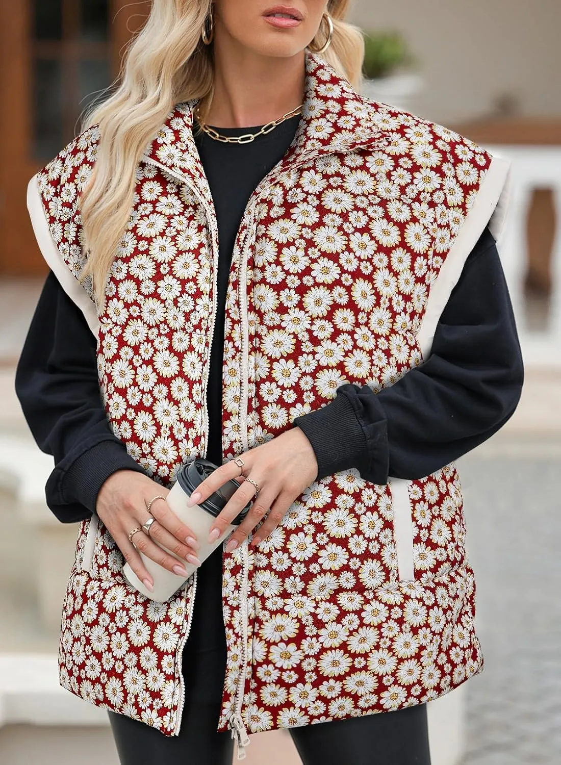EVALESS Oversized Puffer Vest Women Lightweight Sleeveless Puffer Jacket Winter Warm Zip Up Stand Collar Vests Outerwear