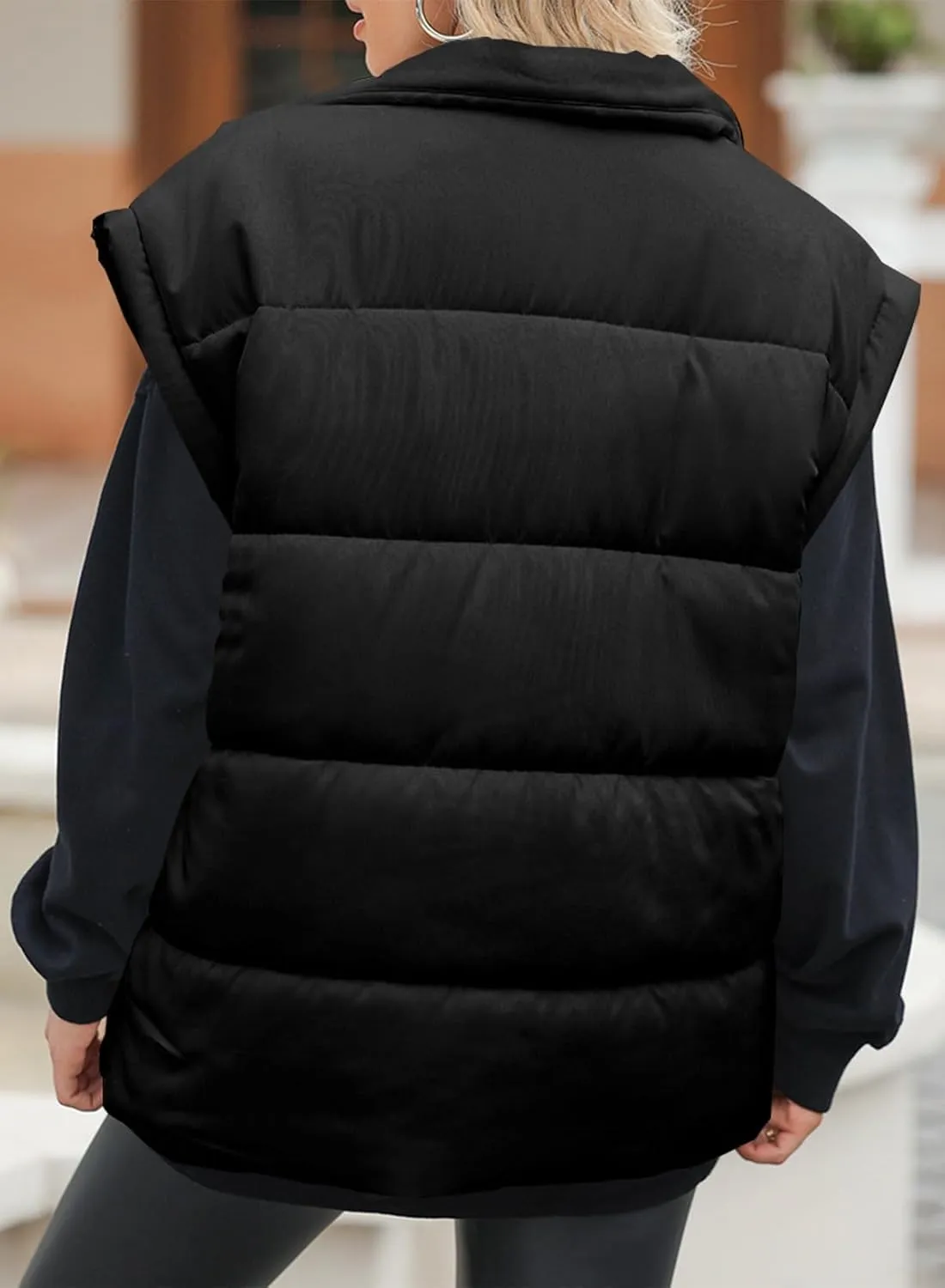 EVALESS Oversized Puffer Vest Women Lightweight Sleeveless Puffer Jacket Winter Warm Zip Up Stand Collar Vests Outerwear