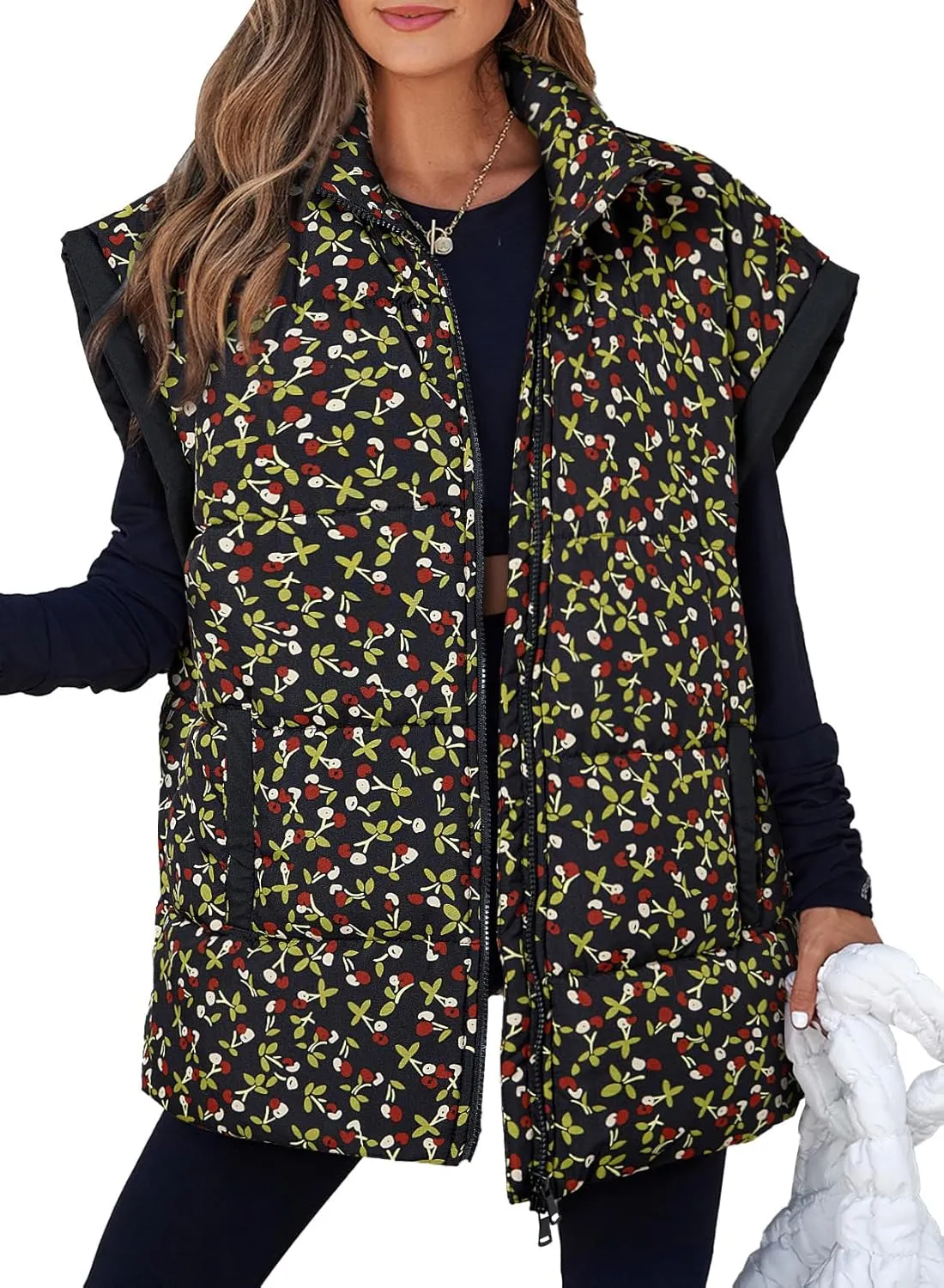 EVALESS Oversized Puffer Vest Women Lightweight Sleeveless Puffer Jacket Winter Warm Zip Up Stand Collar Vests Outerwear