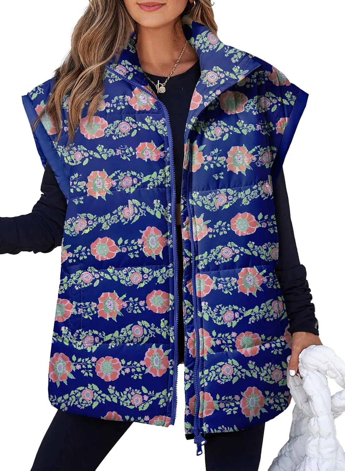 EVALESS Oversized Puffer Vest Women Lightweight Sleeveless Puffer Jacket Winter Warm Zip Up Stand Collar Vests Outerwear