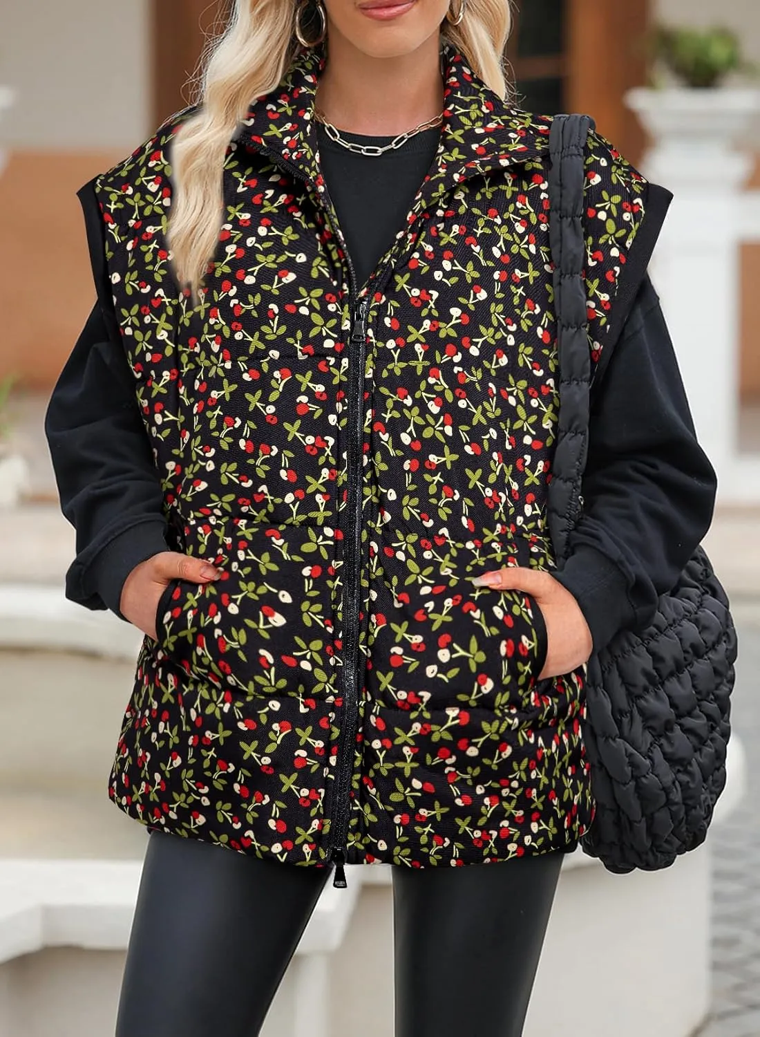 EVALESS Oversized Puffer Vest Women Lightweight Sleeveless Puffer Jacket Winter Warm Zip Up Stand Collar Vests Outerwear
